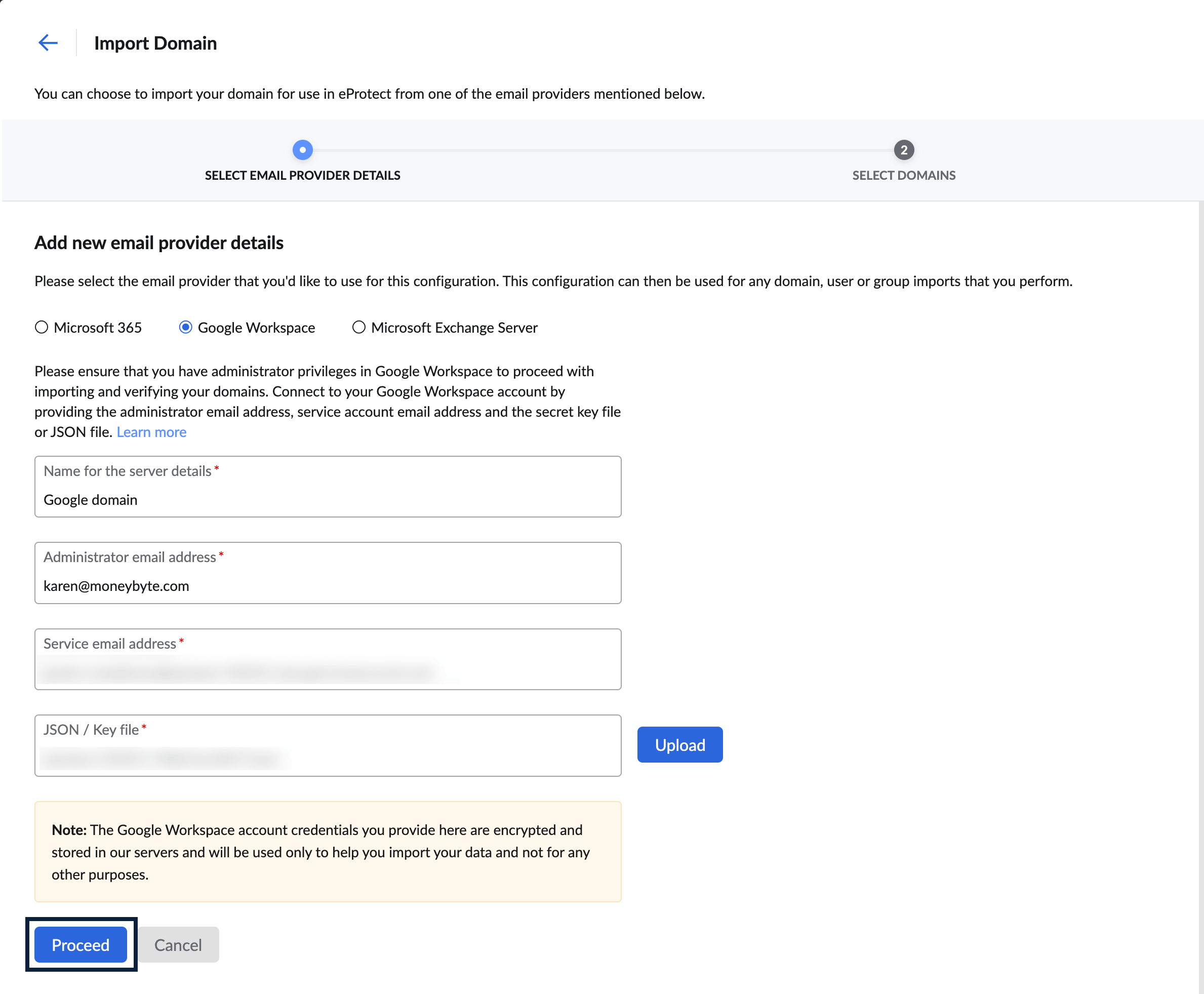 Import Domain from Google Workspace