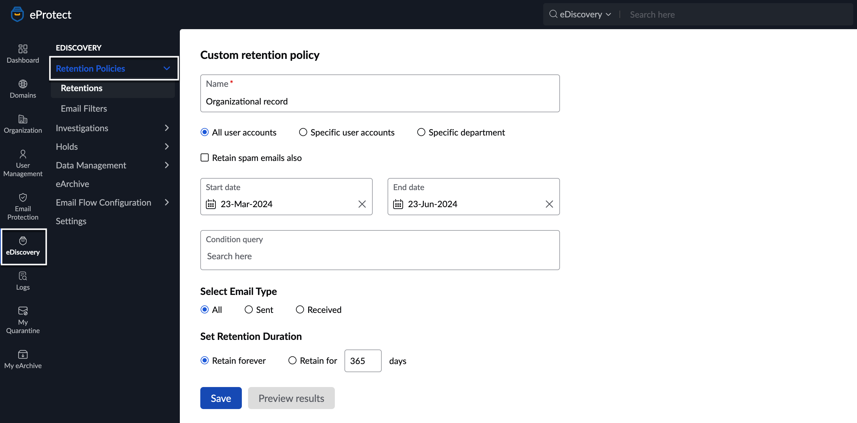 Customizing Retention Period