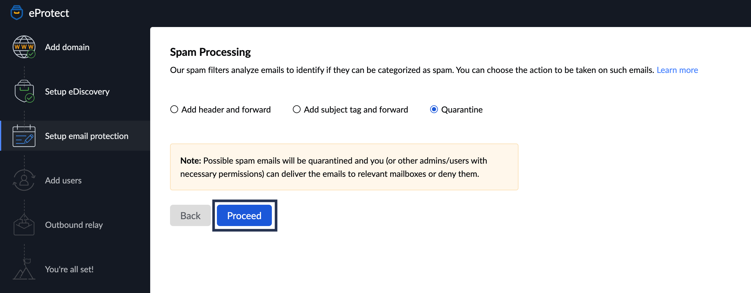 Setup Spam Processing