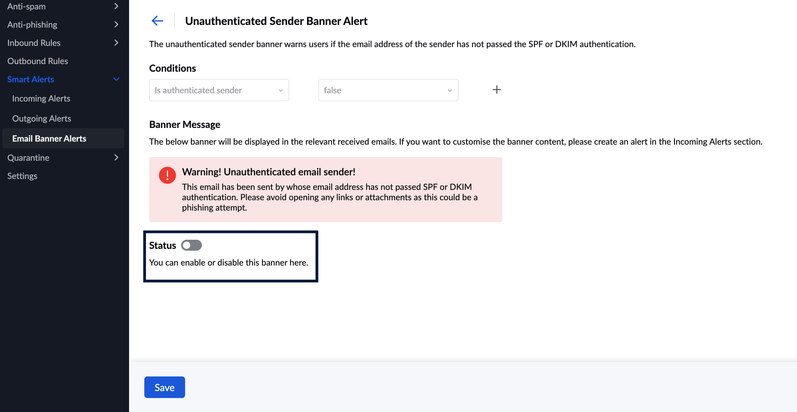 Enable Email Banner Alert