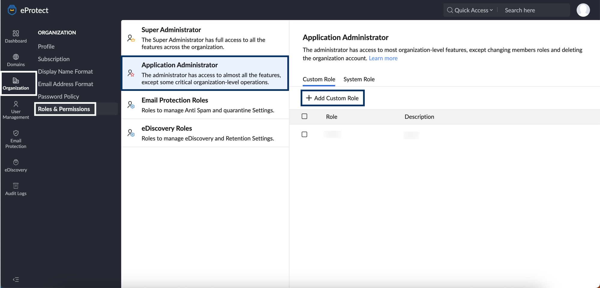 add custom role in eProtect