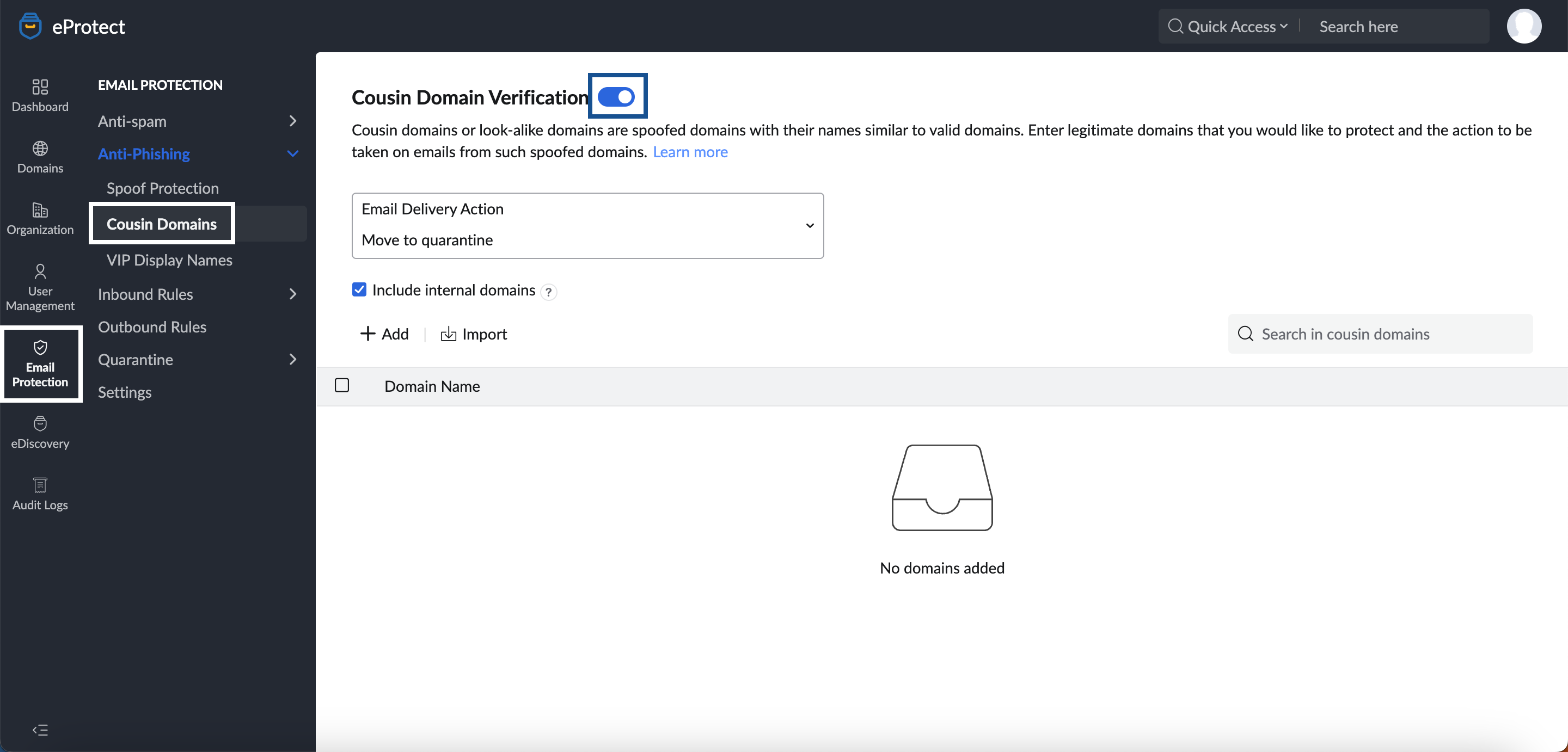 eProtect cousin domain settings