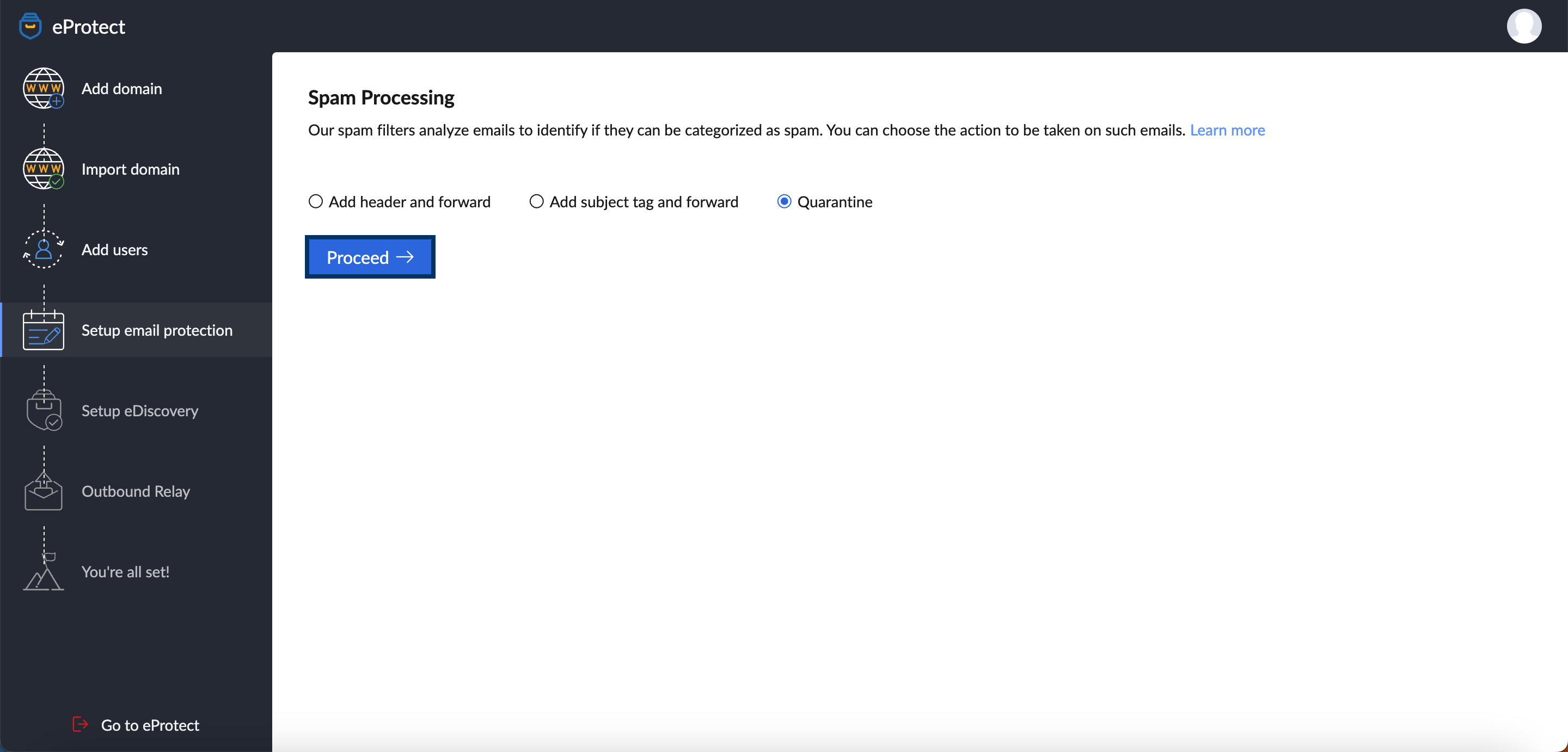 setup email protection in Zoho eProtect