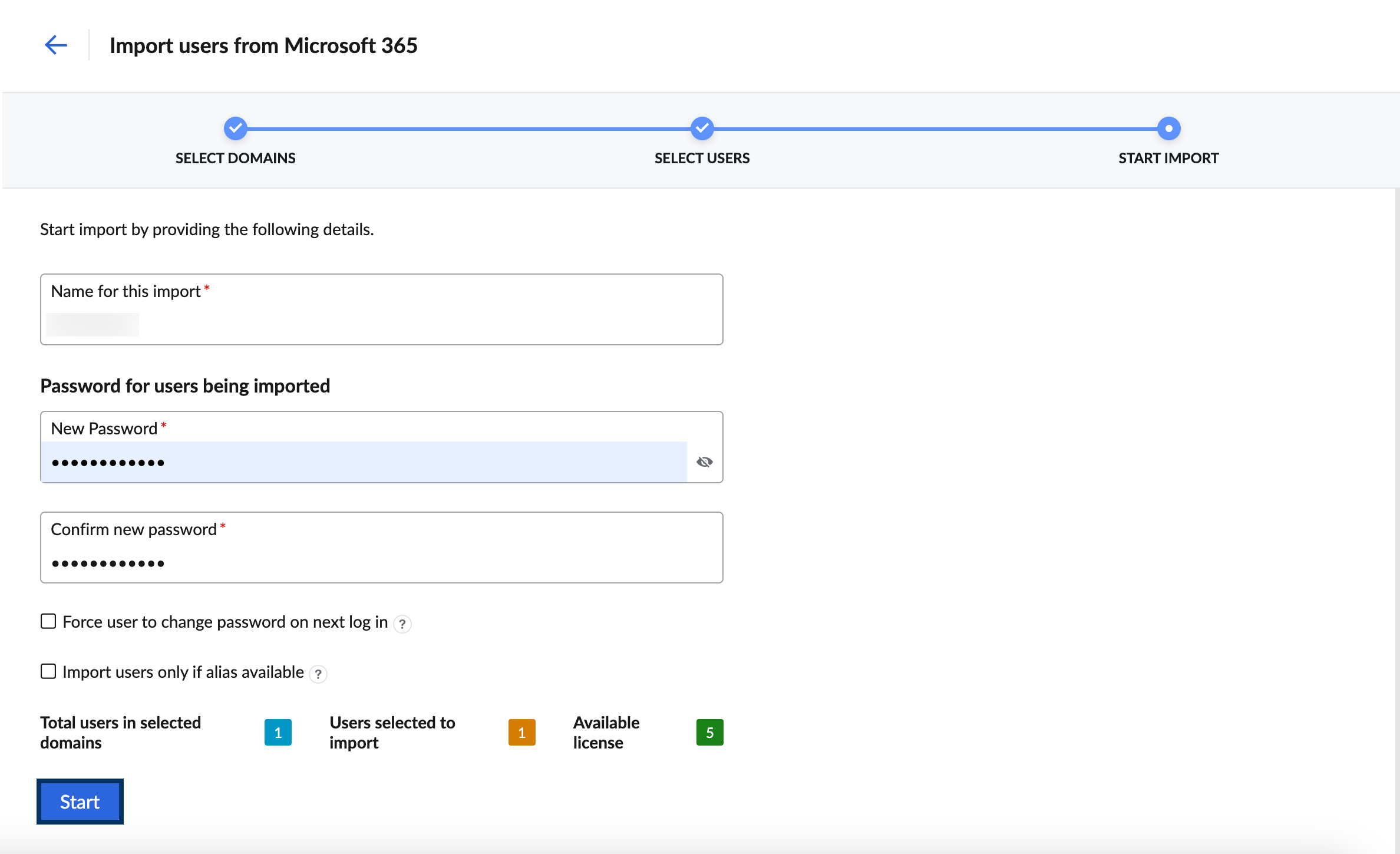 start importing users from Microsoft 365 to eProtect