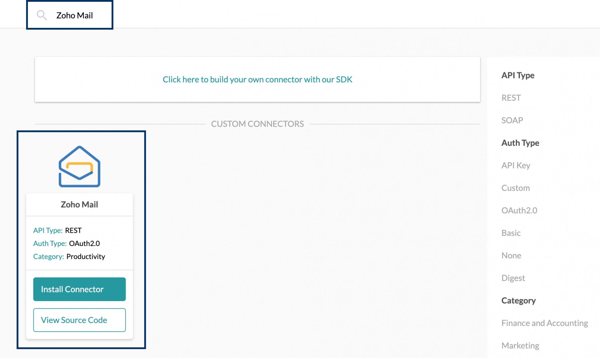 Instalar el conector de Zoho Mail en Workato