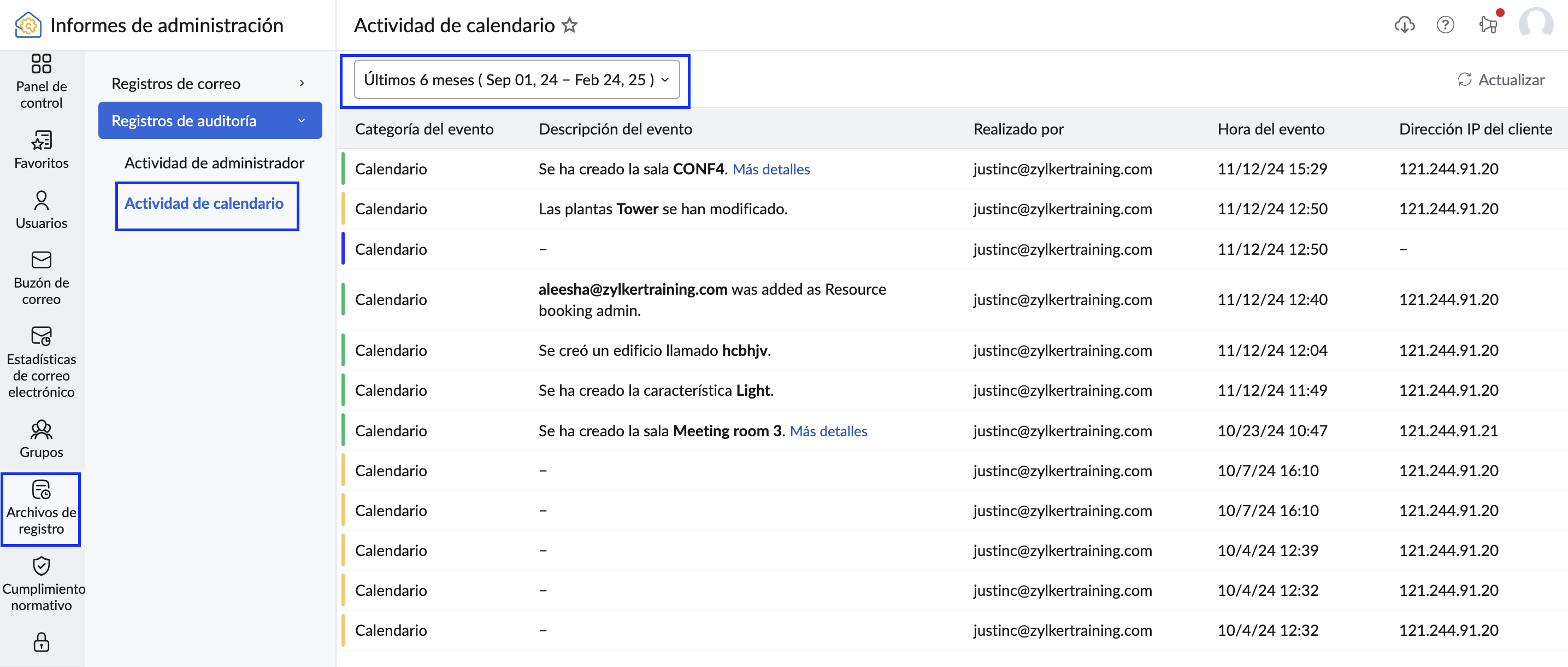 Actividad del calendario