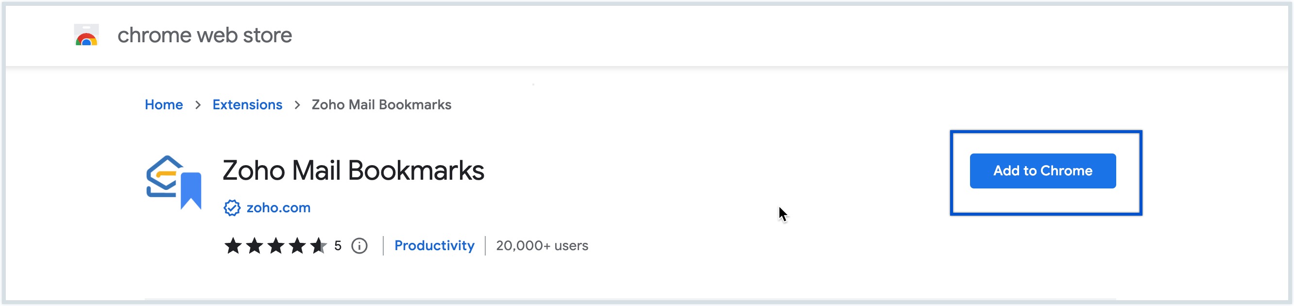 Extensión de Chrome para marcadores de Zoho Mail