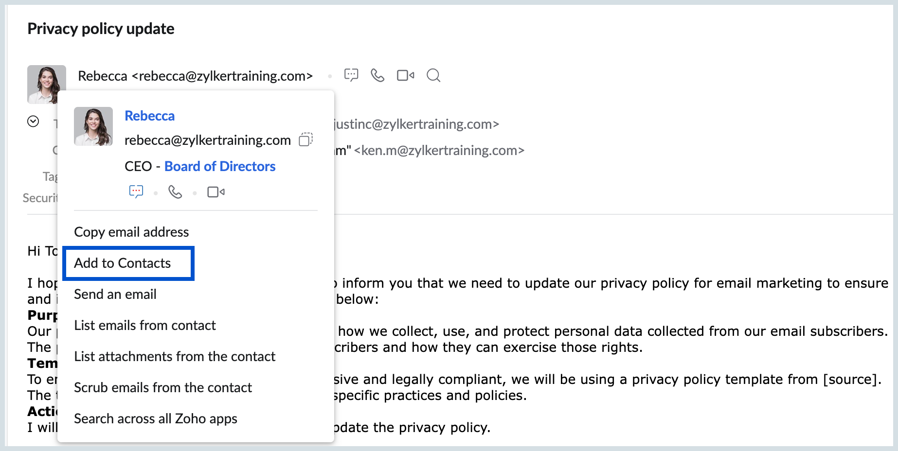 Agregar contacto desde correo electrónico