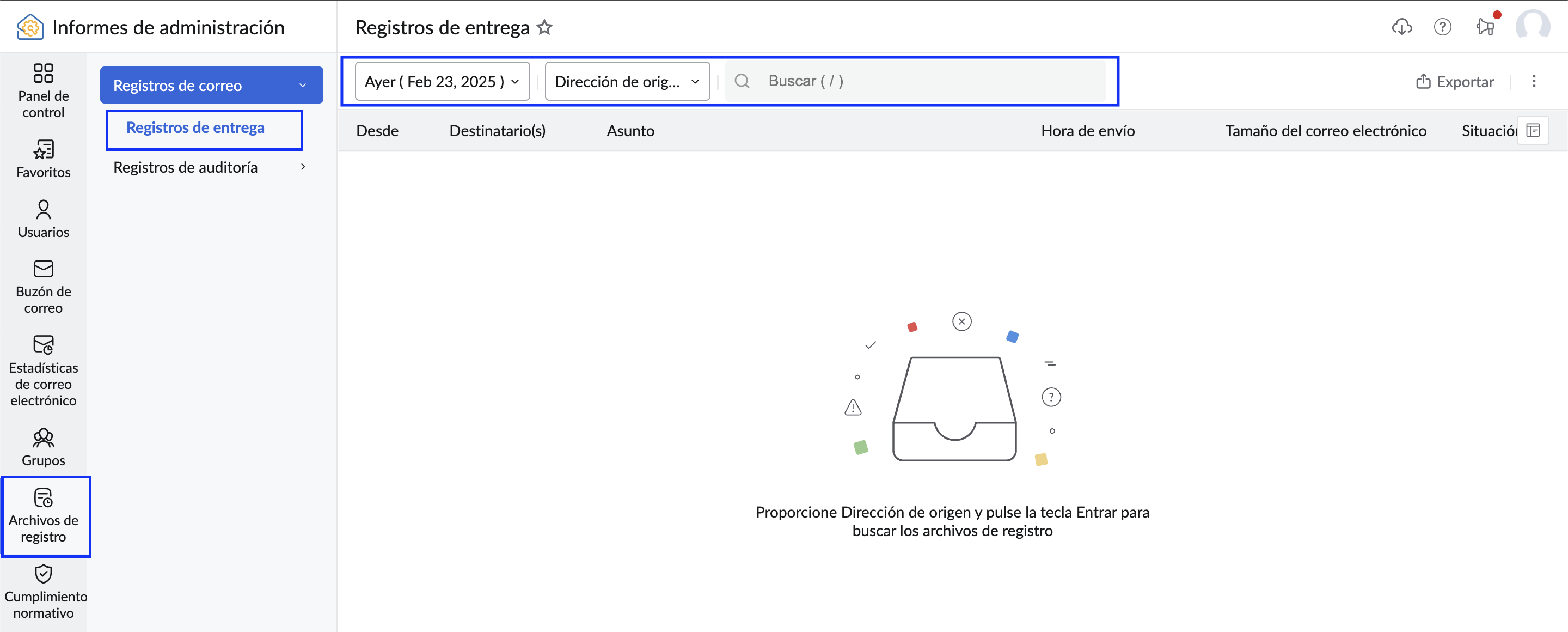 registros de entrega de informes del administrador