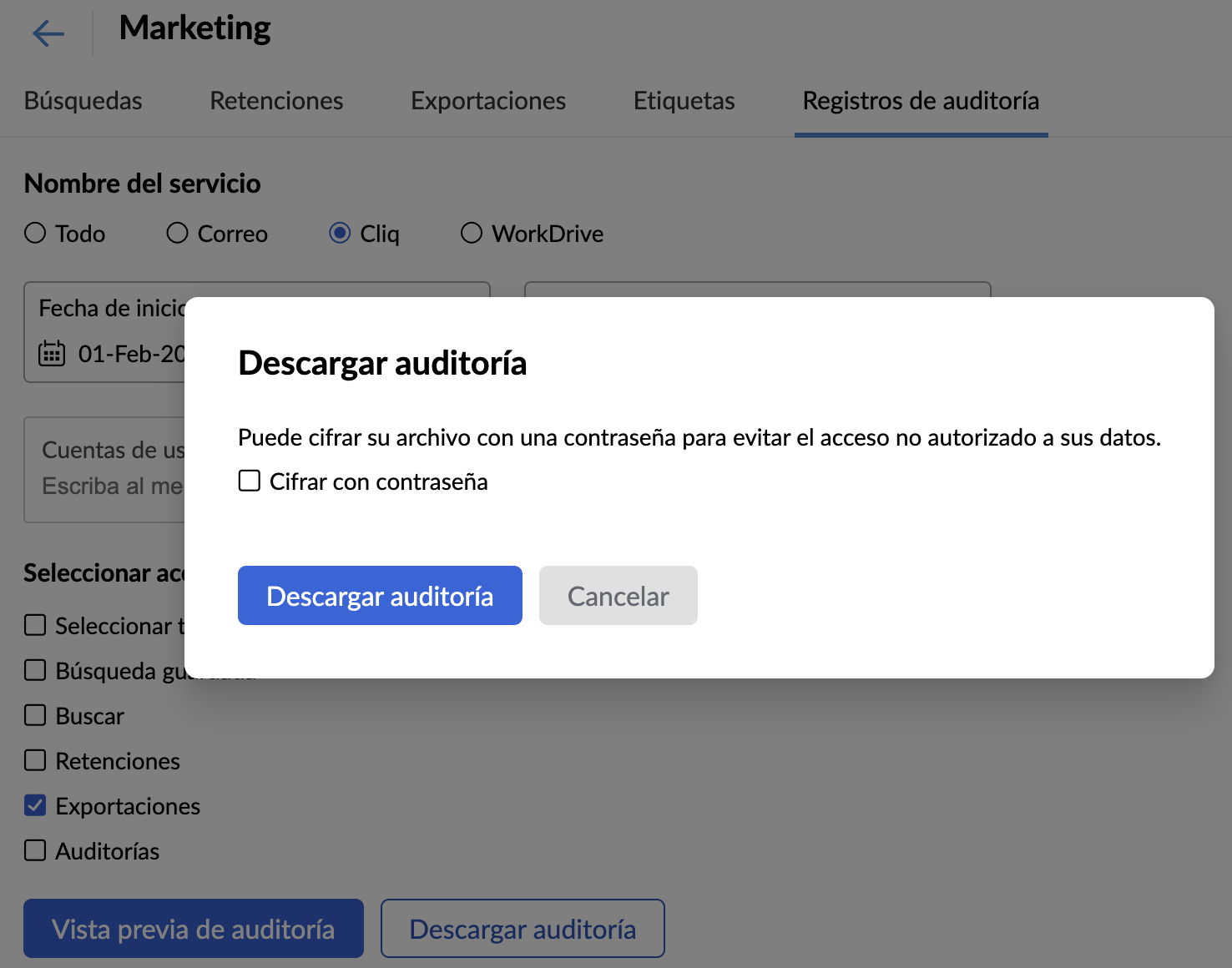 Descargar los registros de auditoría de Cliq descargar los registros de auditoría de cliq