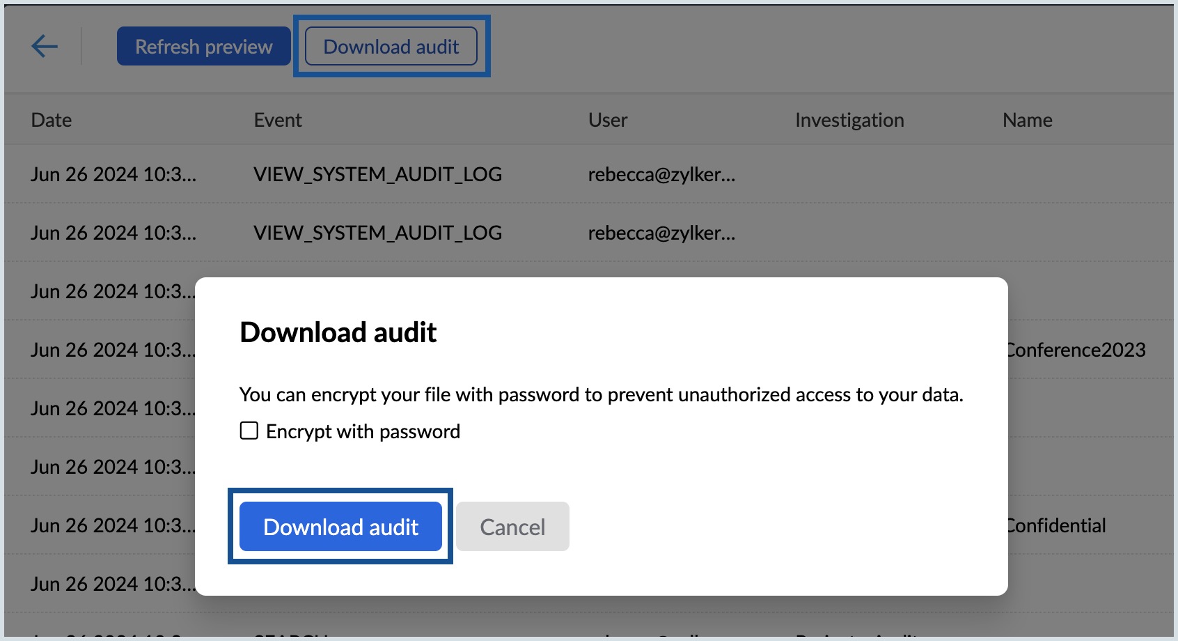 descargar los registros de auditoría de cliq