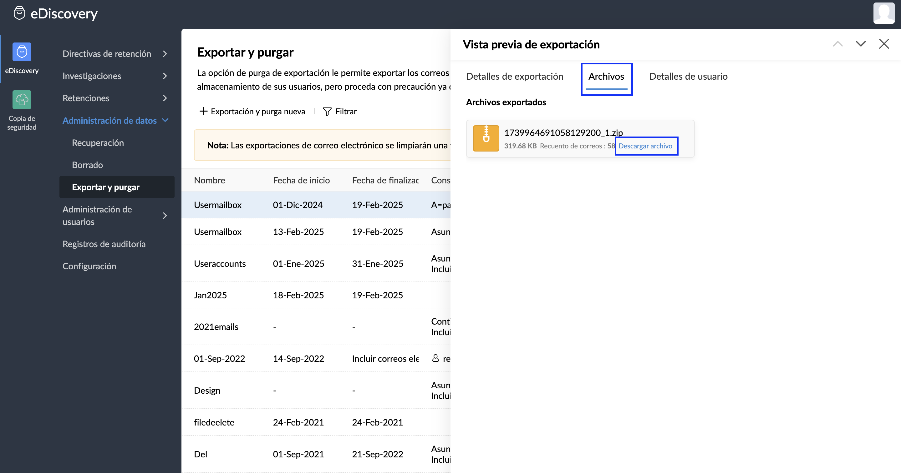 descargar archivo exportado