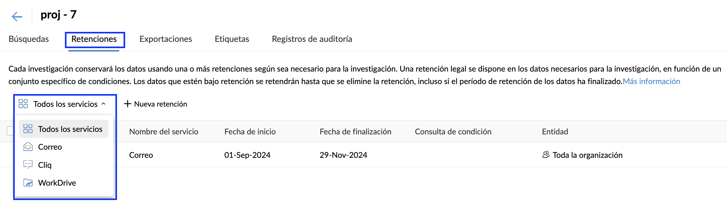 Descargar archivos en retención de WorkDrive