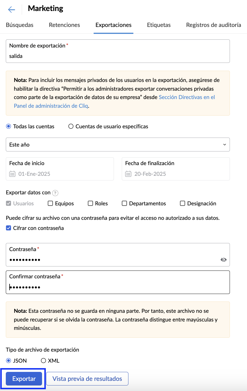 Exportar mensajes de Cliq exportar chat de cliq