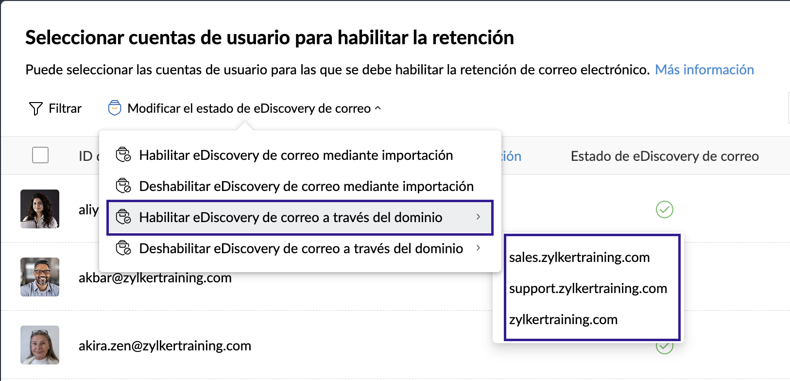 Habilitar eDiscovery para dominios Habilitar eDiscovery para dominios