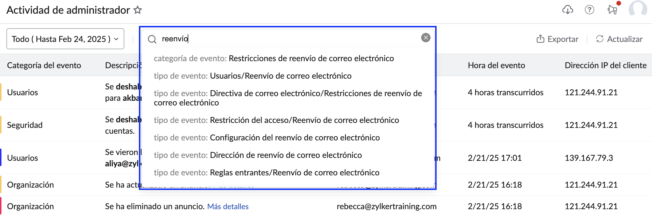 búsqueda mejorada de registros de auditoría