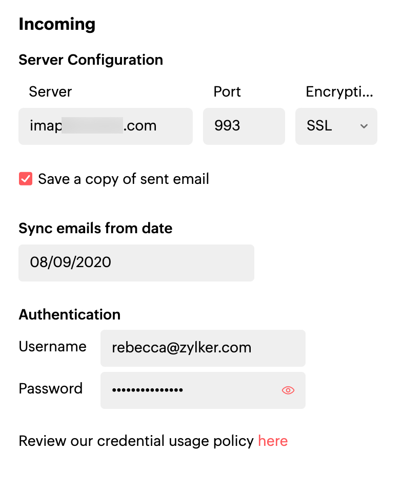 Autenticación para su cuenta IMAP externa