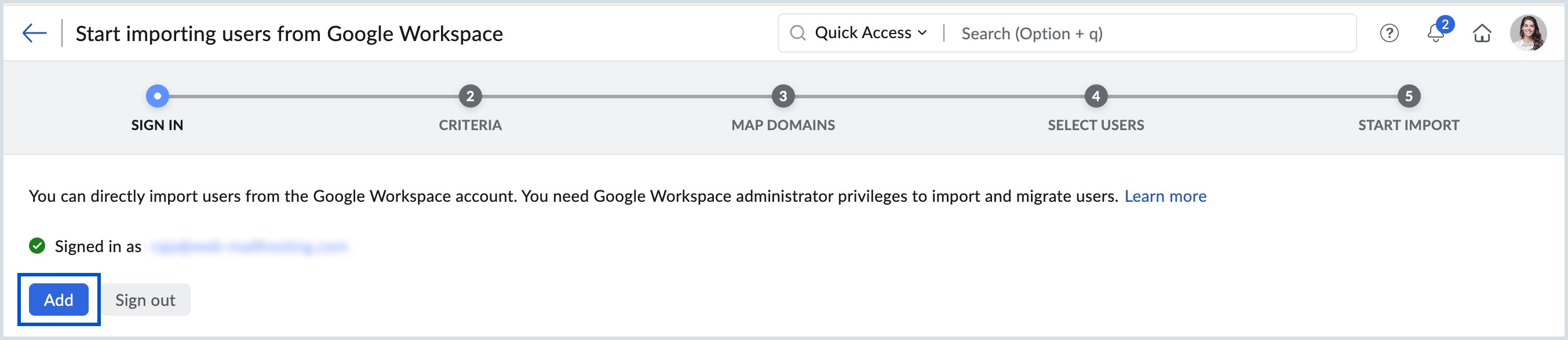 agregar importación de usuario desde Google Workspace