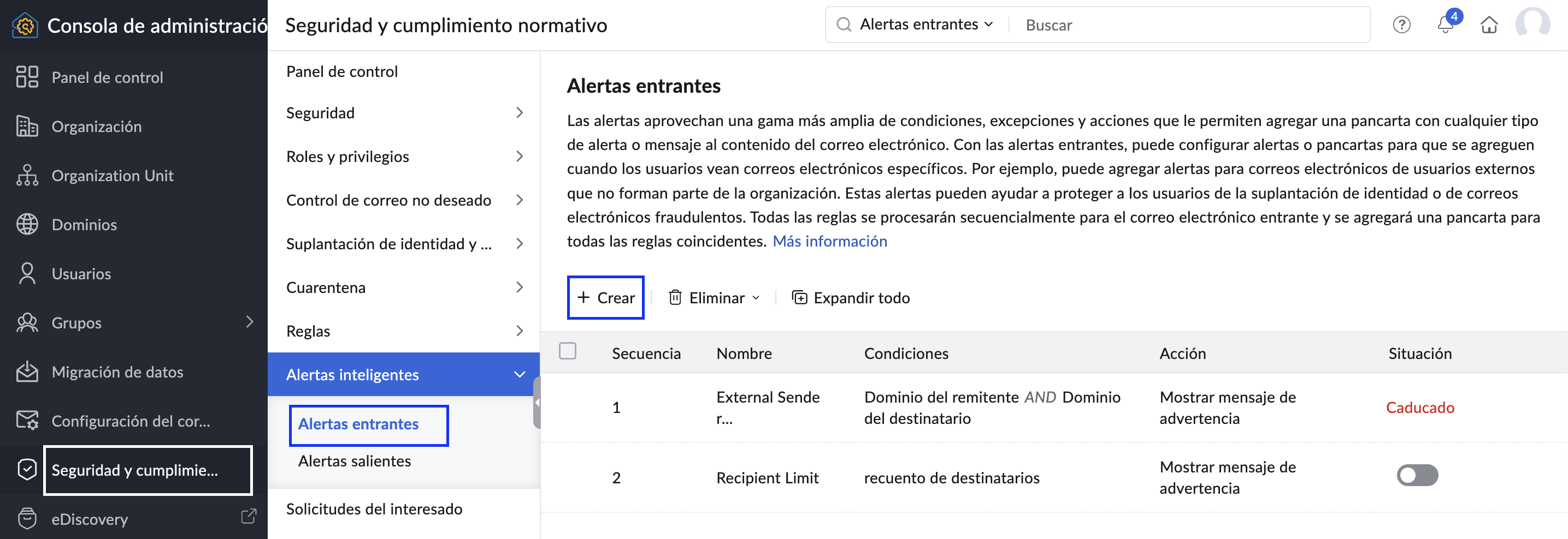 alerta entrante