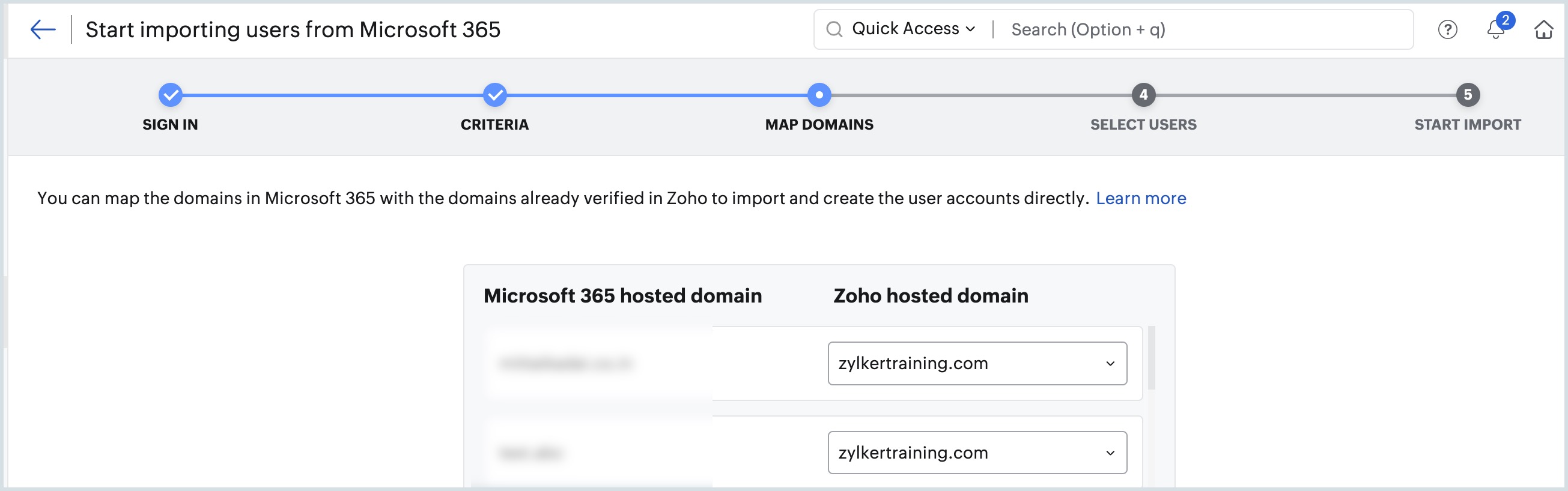 asignar dominios de Microsoft 365 con Zoho Mail