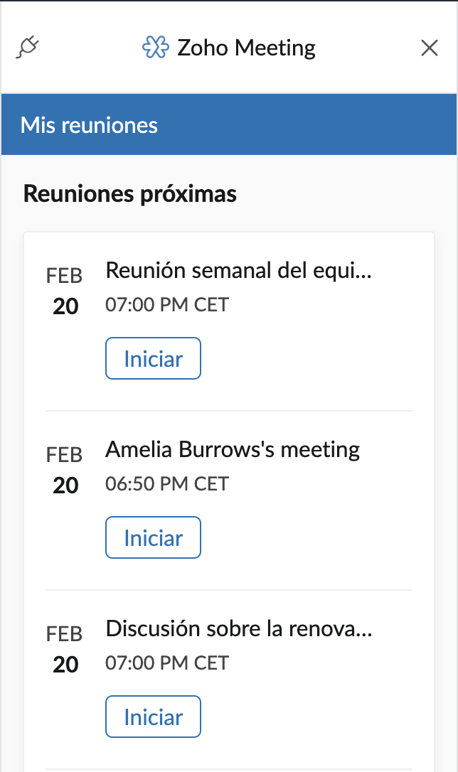 Próximo estado de reunión en línea en su buzón de correo