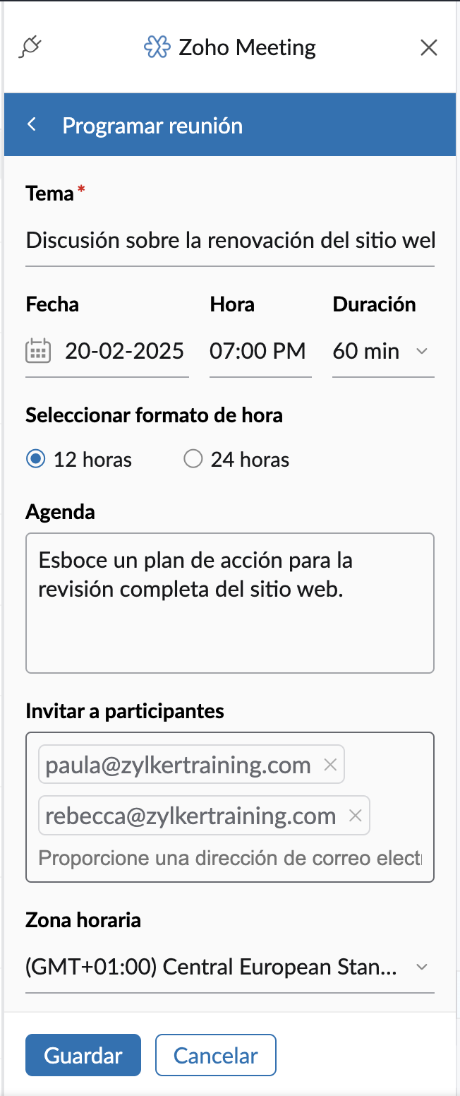 Programar una reunión en línea desde el buzón de correo