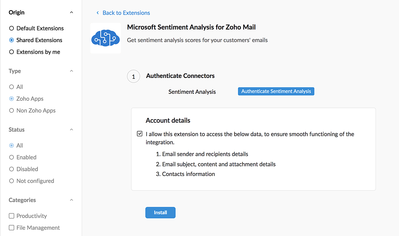 Extensión de Microsoft Sentiment Analysis