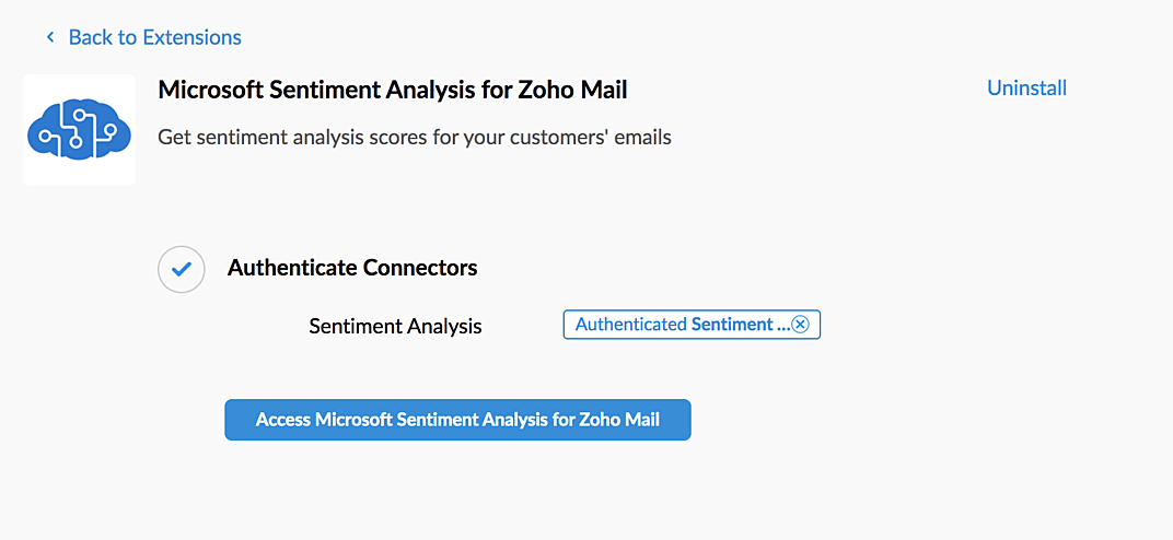 Microsoft Sentiment Analysis para Zoho Mail
