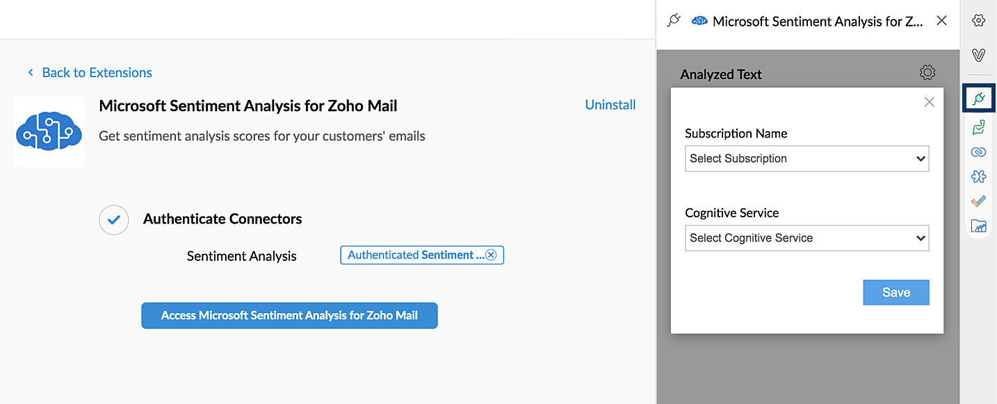 Microsoft Sentiment Analysis para Zoho Mail