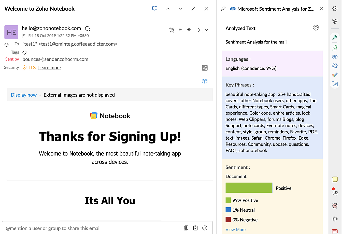 Microsoft Sentiment Analysis para Zoho Mail