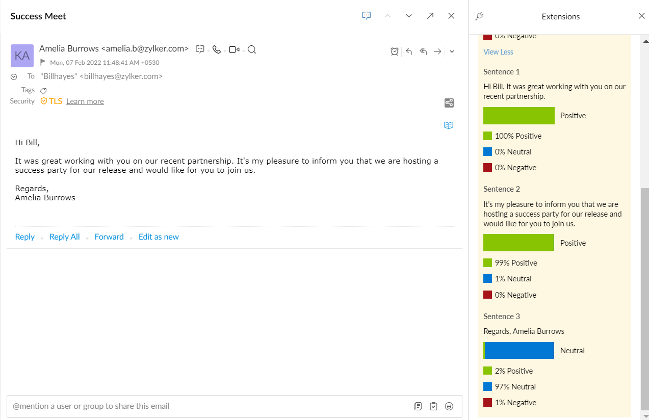 Microsoft Sentiment Analysis para Zoho Mail