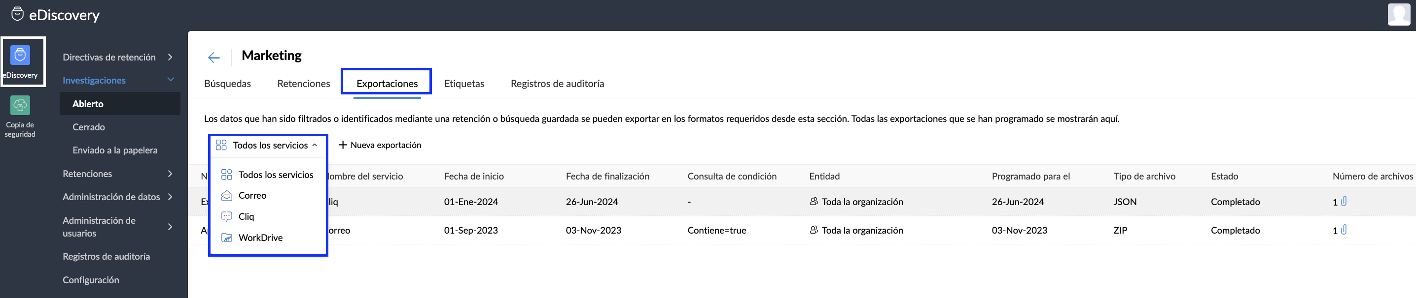 nueva exportación