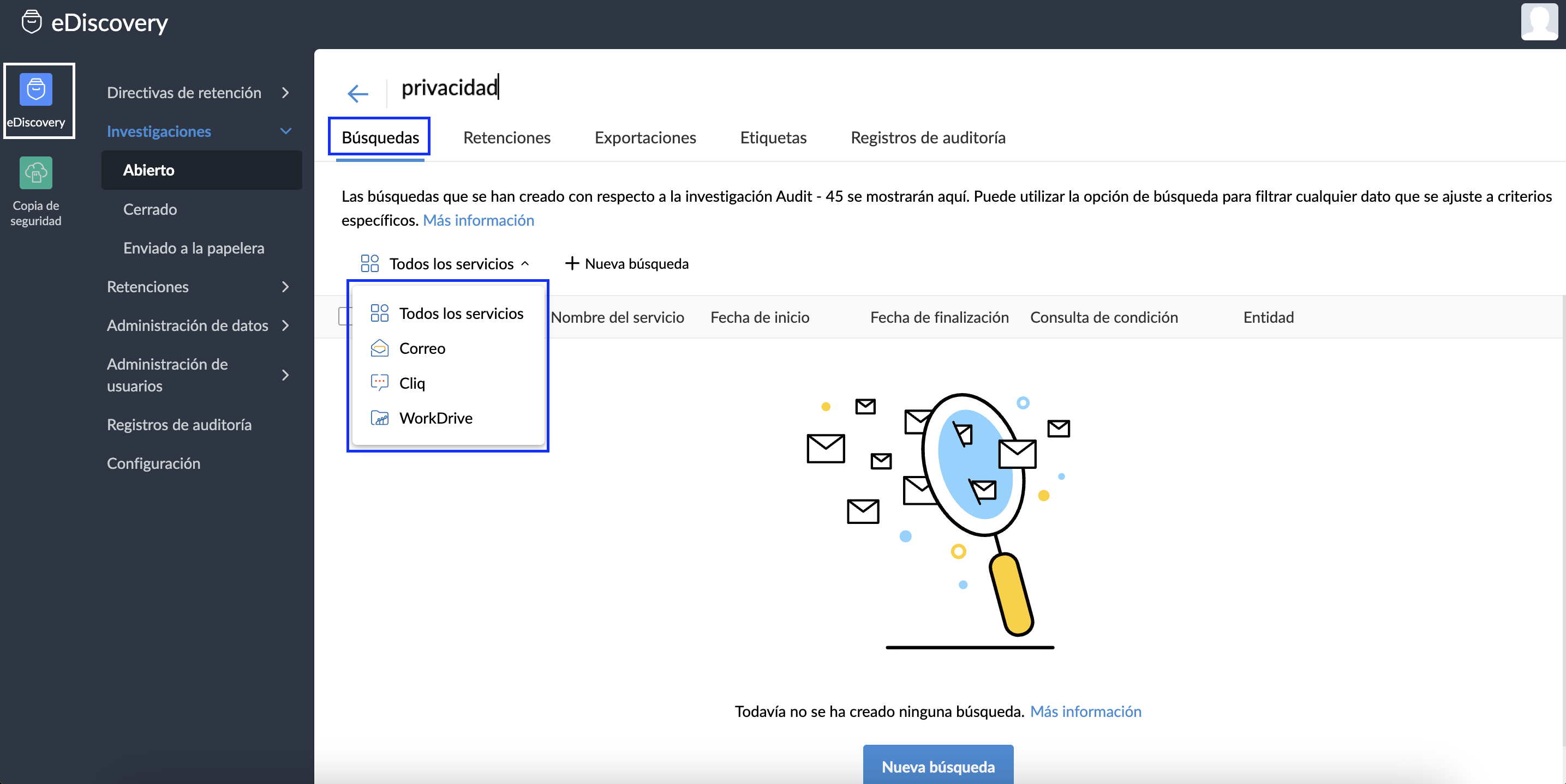 crear una búsqueda nueva