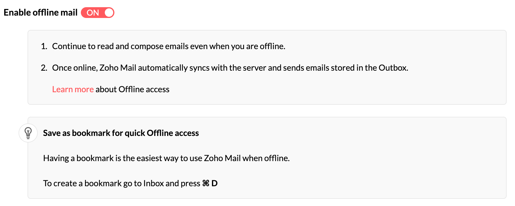 Habilitar modo Fuera de línea para Zoho Mail