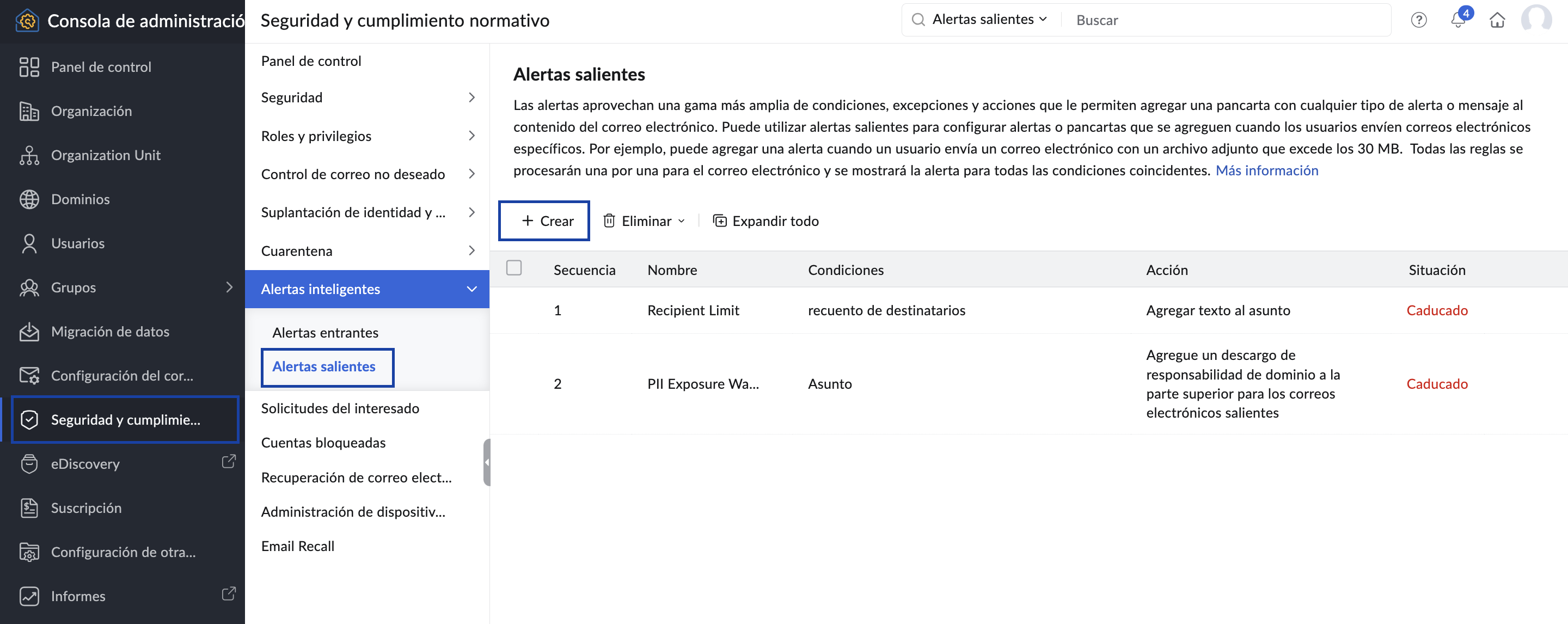 Alerta saliente
