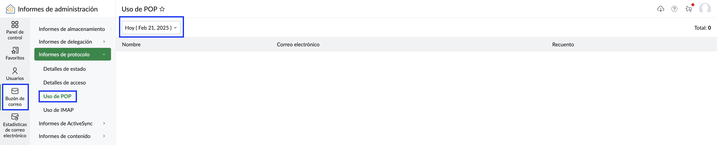 Informe de uso de POP