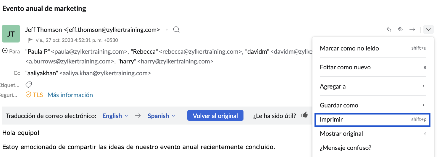 Imprimir correo electrónico