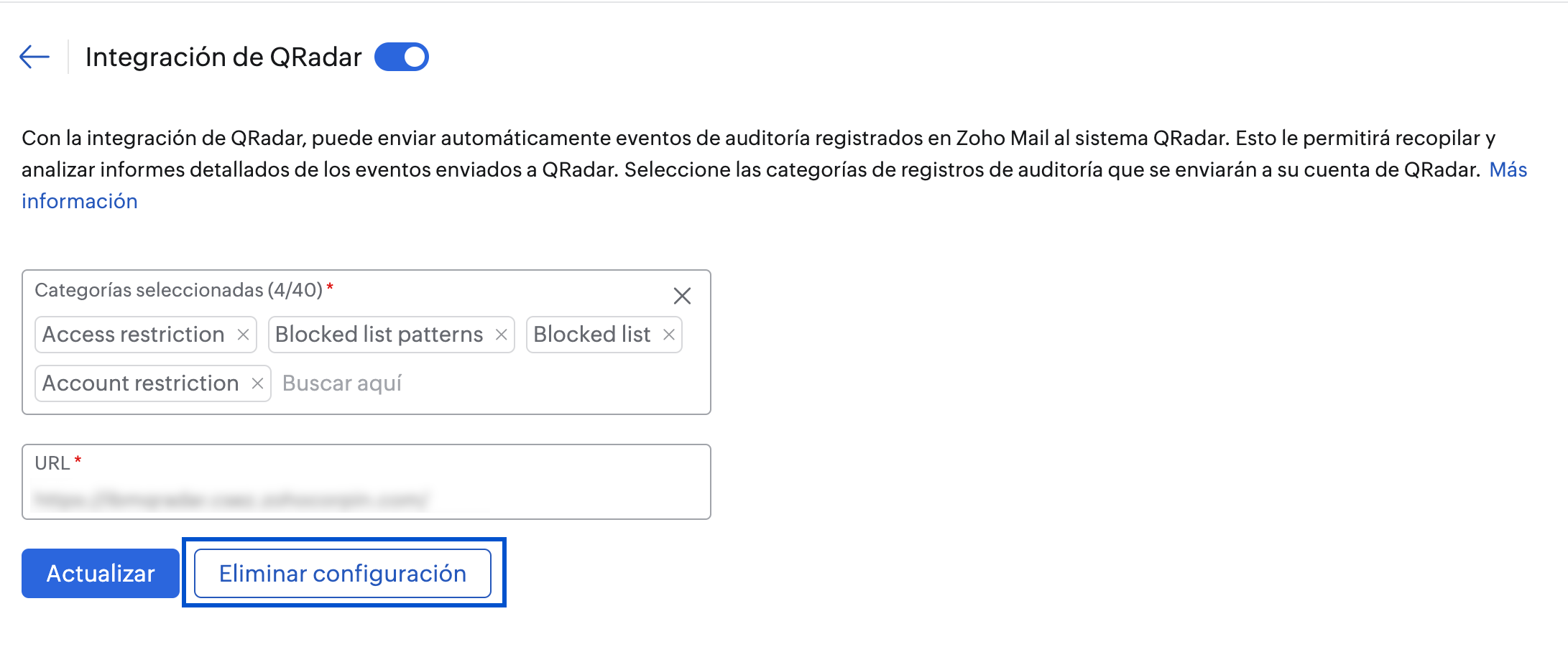 Eliminar la configuración