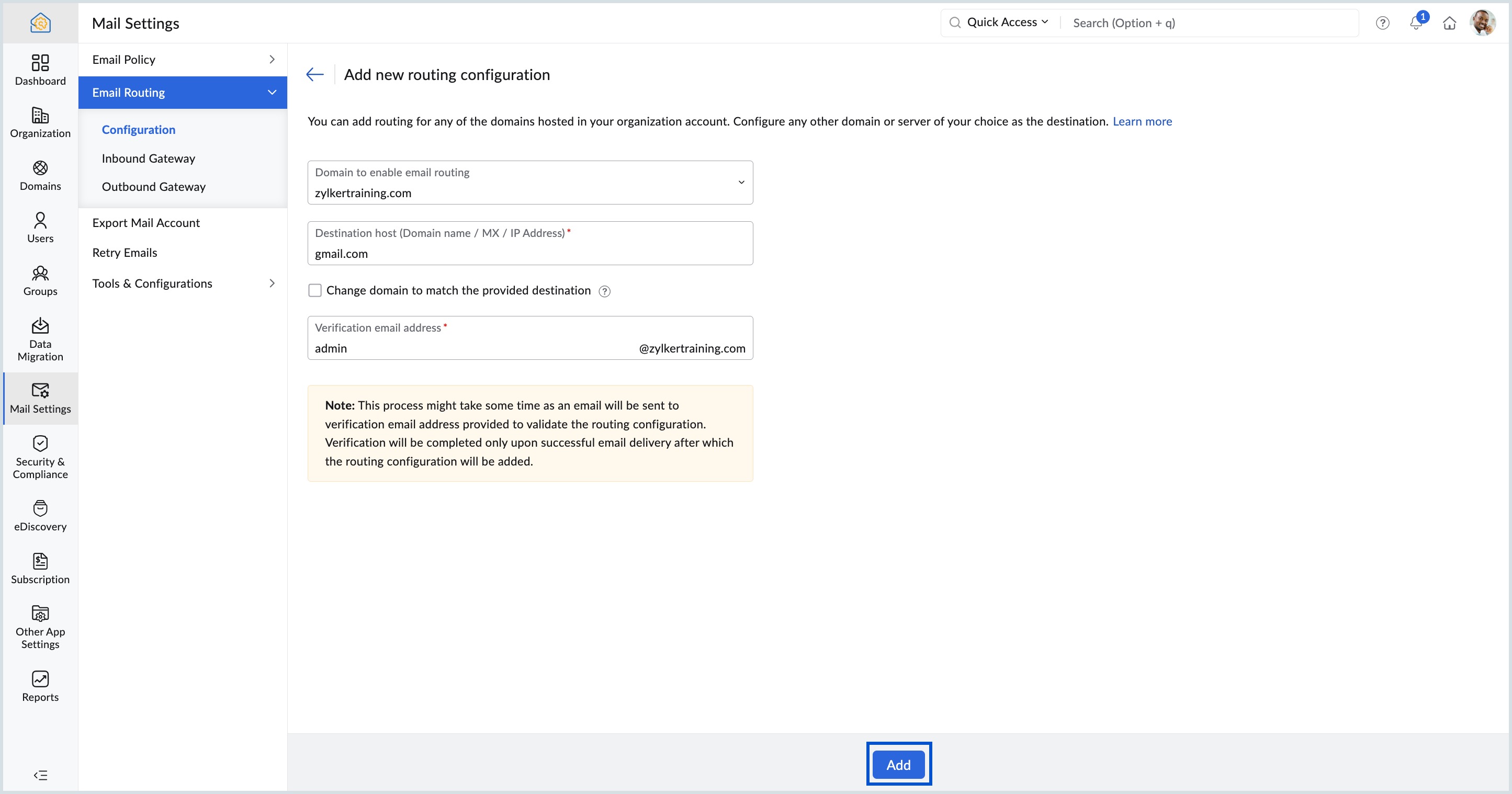 configure destination address