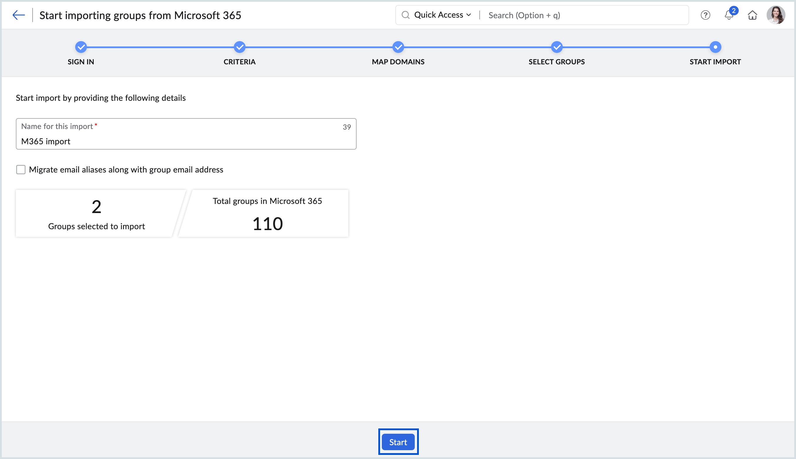 iniciar la importación de grupos desde Microsoft 365