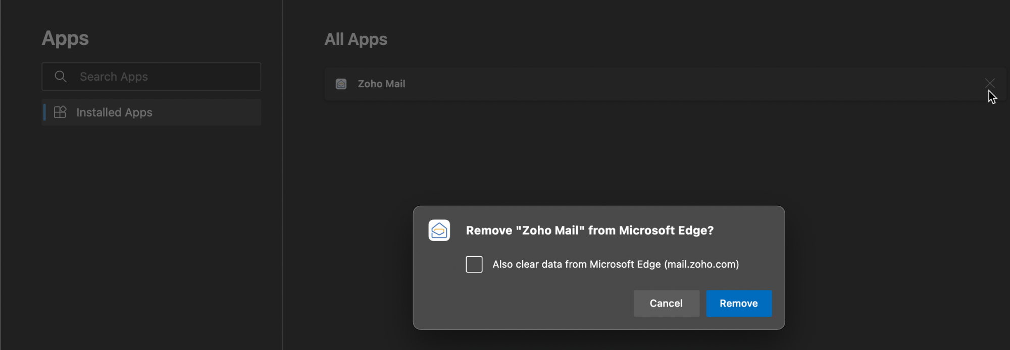 desinstalar la PWA de Zoho Mail