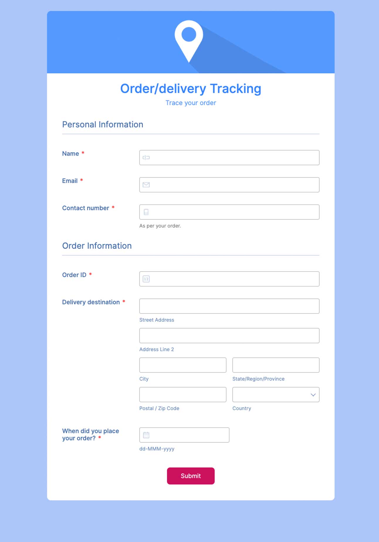 Delivery tracking form