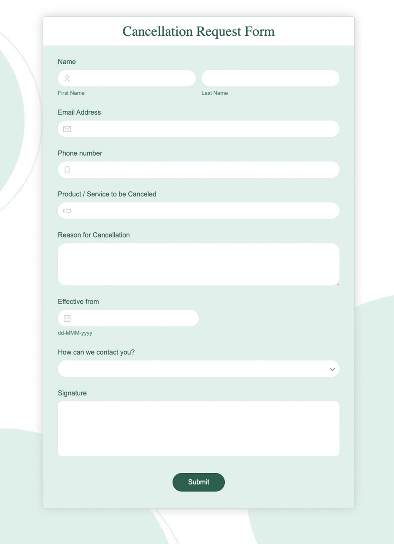 cancellation request form