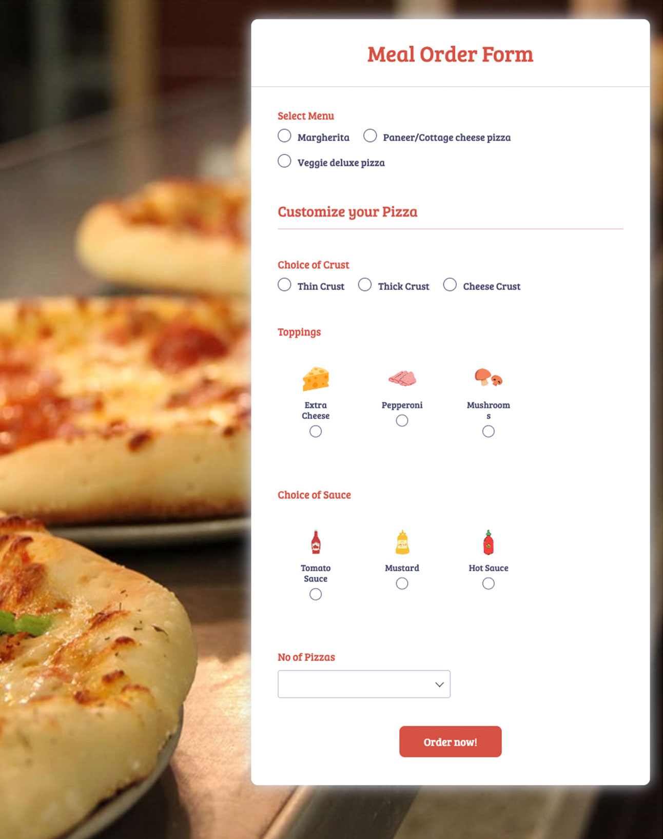 e-commerce meal order form