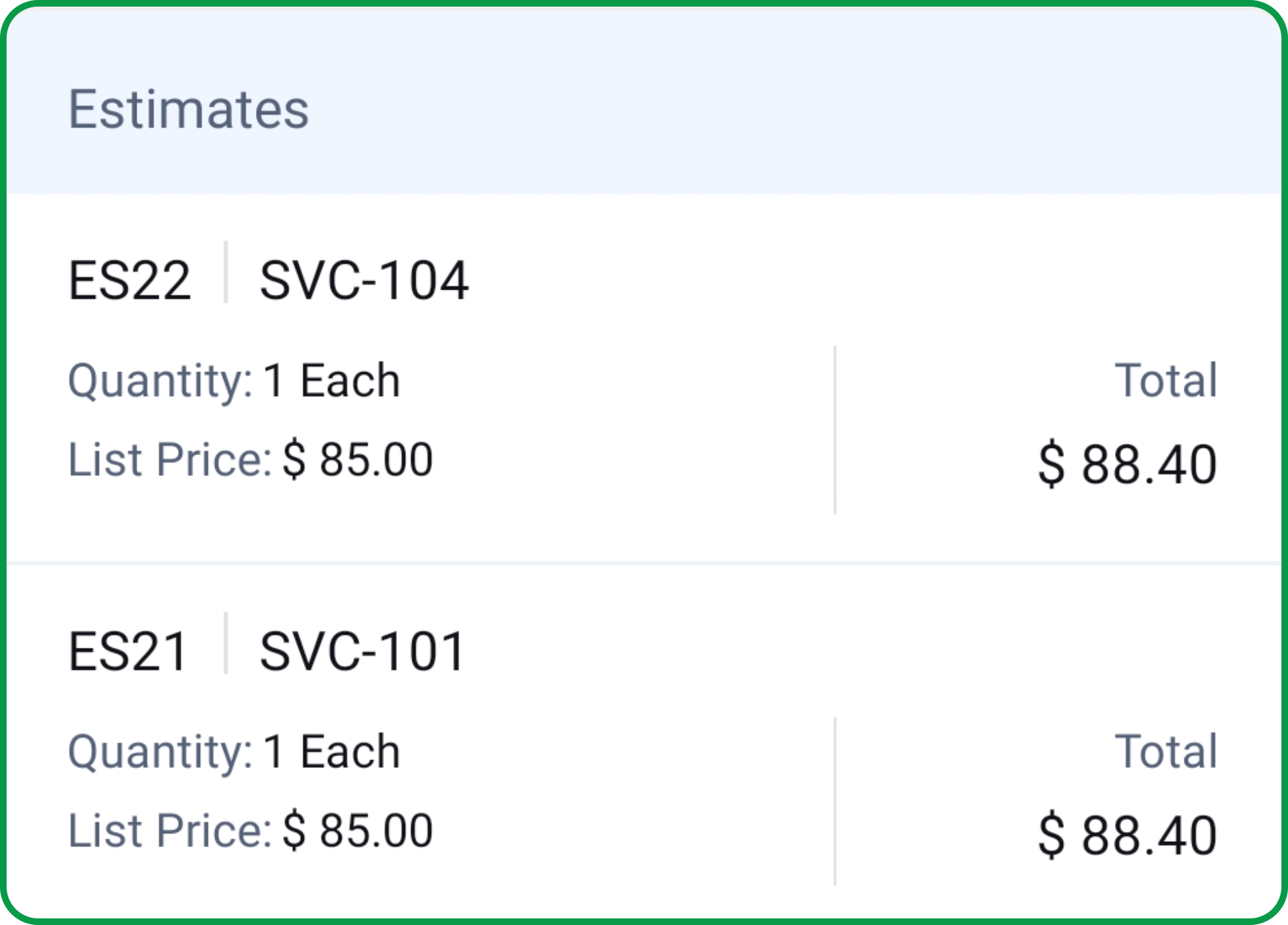 Manage services and parts