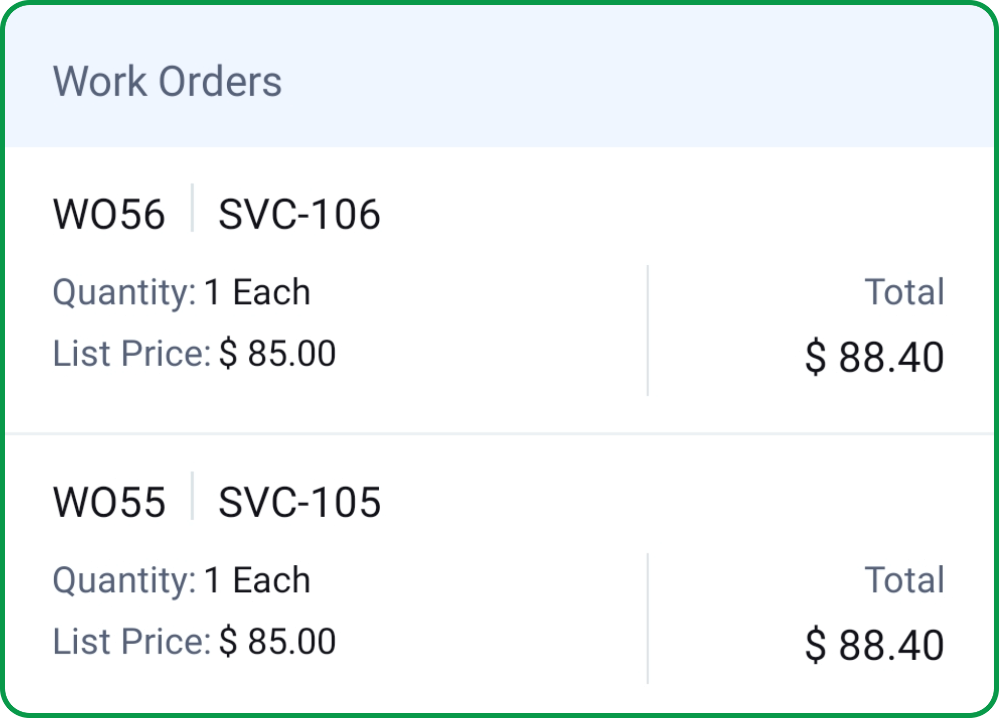 Manage services and parts