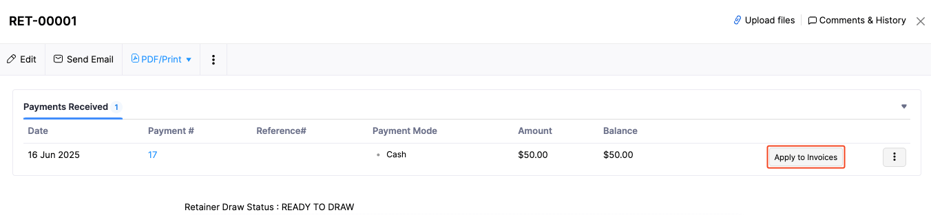 Apply Retainer Invoice