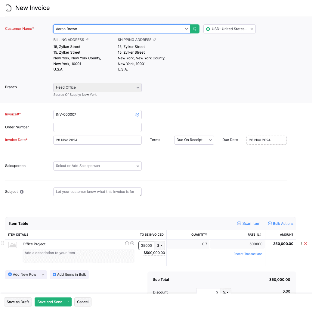 Save Invoice with Remaining Amount