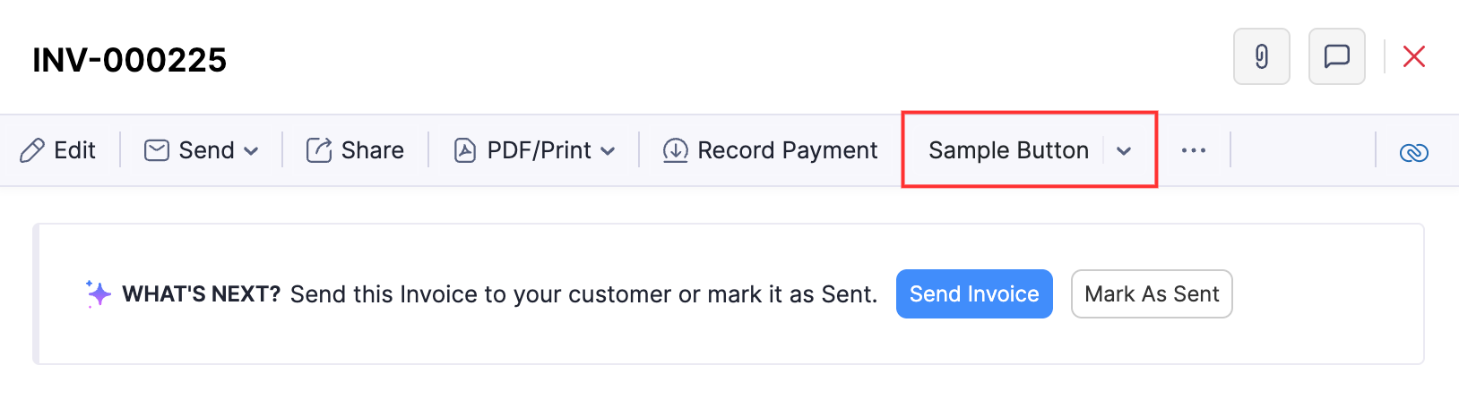 The Details page of a record. Click the button to execute it.