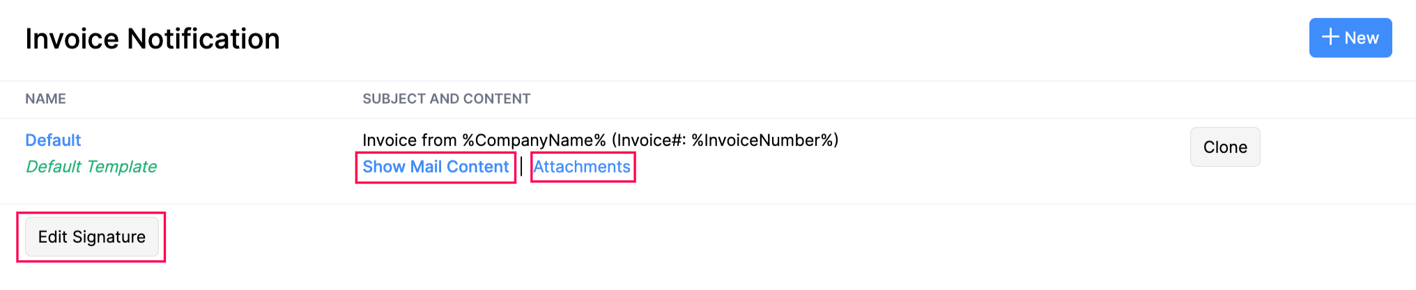 メールテンプレートの署名の編集